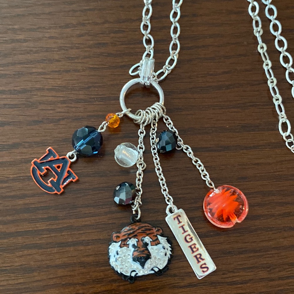 Auburn Womens Charm Necklace 28” Silver